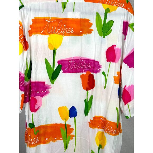 Collina Strada Tulips Oversized Printed Short Sleeve Women's Shirt Large - Picture 9 of 9